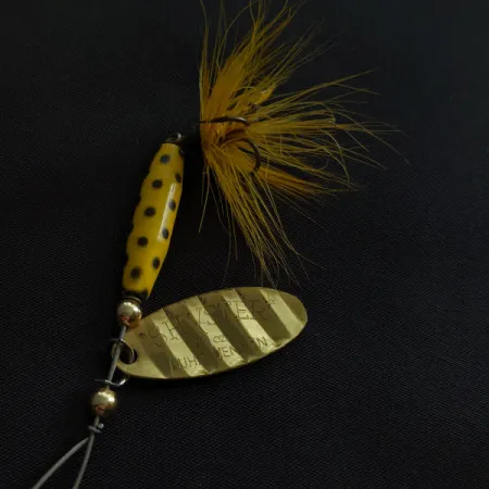 Vintage Luhr Jensen Shyster, 1/4oz yellow/gold spinning lure #20862