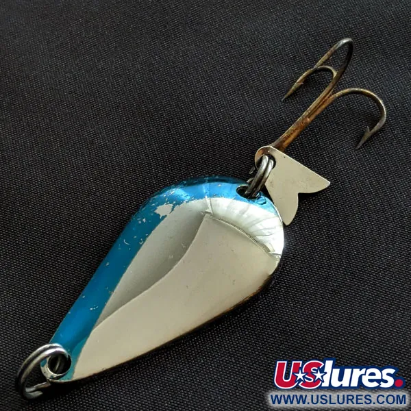 Vintage Acme K.O. Wobbler, 1/2oz nickel/blue fishing spoon #20864