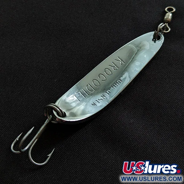Vintage Luhr Jensen Krocodile #3, 1/2oz nickel/blue fishing spoon #20872