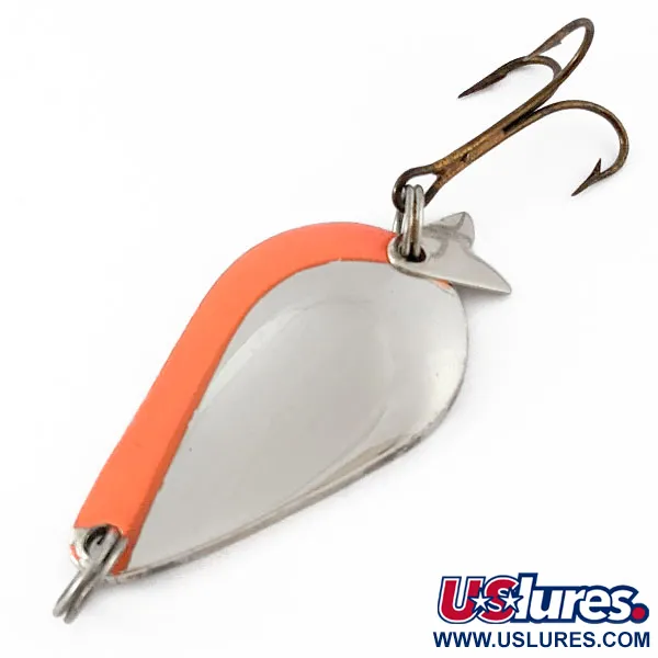 Vintage Acme K.O. Wobbler, 1/2oz nickel/orange fishing spoon #20876