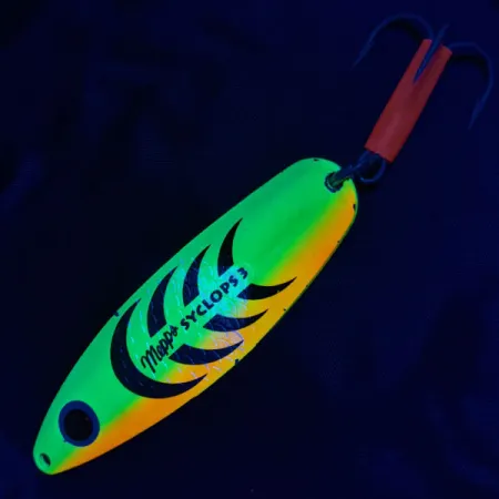 Vintage Mepps Syclops 3 UV, 1oz Fire tiger UV fishing spoon #20880