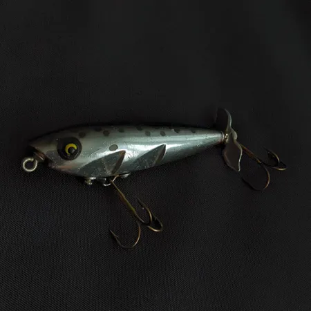 Vintage Luhr Jensen Rhoden Baby  Johnny Rattler Rattalur, 1/4oz chrome/black fishing lure #20889