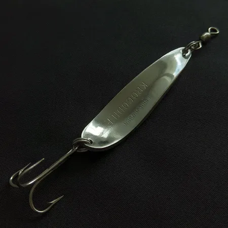 Vintage Luhr Jensen Krocodile #4, 2/3oz nickel/blue fishing spoon #20909