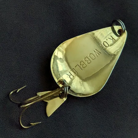 Vintage Acme K.O. Wobbler UV, 1/2oz gold/orange UV fishing spoon #20945