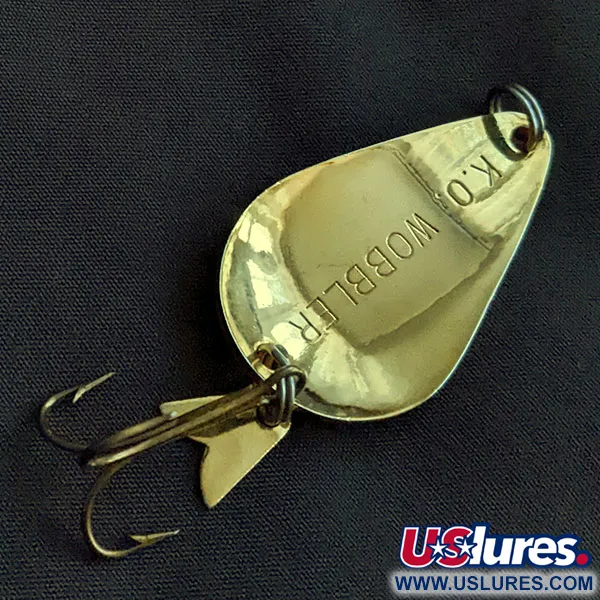 Vintage Acme K.O. Wobbler UV, 1/2oz gold/orange UV fishing spoon #20945