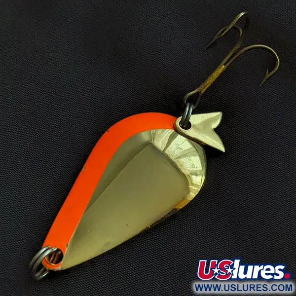 Vintage Acme K.O. Wobbler UV, 1/2oz gold/orange UV fishing spoon #20945