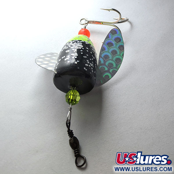 Vintage  Yakima Bait Spin-N-Glo, 1/4oz Mylar Wings - Glitter Chartreuse Black spinning lure #20952