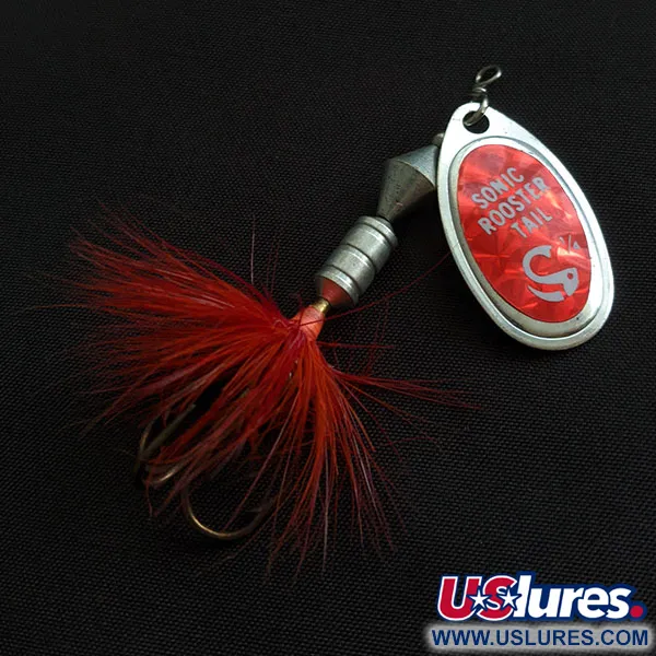Vintage  Yakima Bait Worden's Sonic Rooster Tail, 1/4oz nickel/red spinning lure #20981