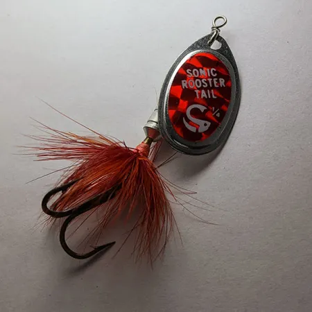 Vintage Yakima Bait Worden's Sonic Rooster Tail, 1/4oz nickel/red spinning lure #20981