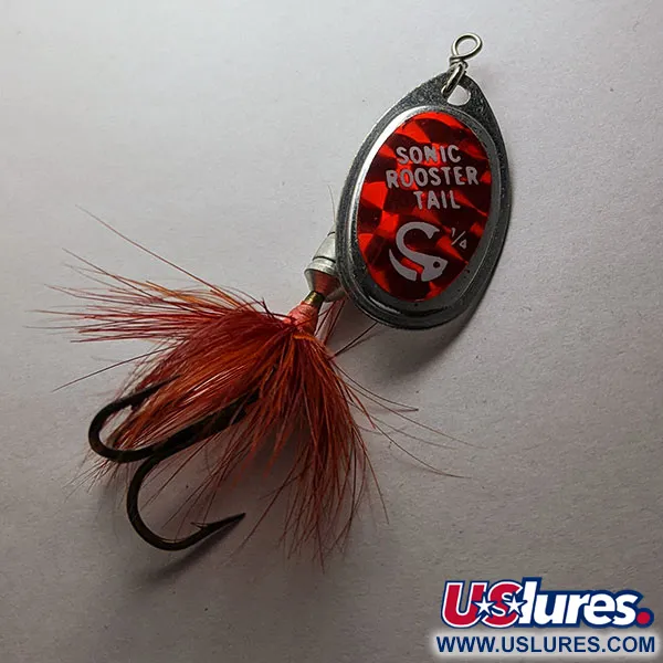 Vintage  Yakima Bait Worden's Sonic Rooster Tail, 1/4oz nickel/red spinning lure #20981