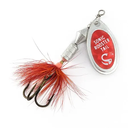 Vintage Yakima Bait Worden's Sonic Rooster Tail, 1/4oz nickel/red spinning lure #20981