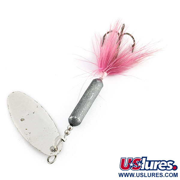 Vintage  Yakima Bait Worden’s Original Rooster Tail 4, 1/4oz silver/pink spinning lure #20983