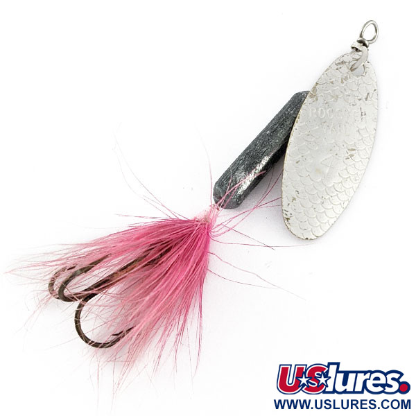 Vintage  Yakima Bait Worden’s Original Rooster Tail 4, 1/4oz silver/pink spinning lure #20983