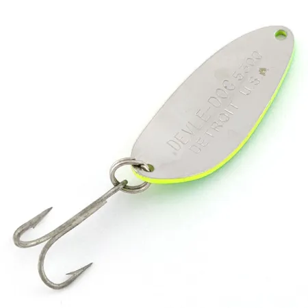Vintage Eppinger Dardevle Devle-Dog 5300 UV Detroit , 1/3oz Lectric Lime UV fishing spoon #21001