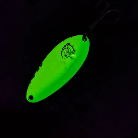 Vintage Eppinger Dardevle Devle-Dog 5300 UV Detroit , 1/3oz Lectric Lime UV fishing spoon #21001