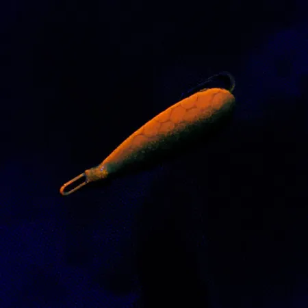 Vintage Johnson Silver Minnow, 3/64oz nickel/orange/green fishing spoon #21014