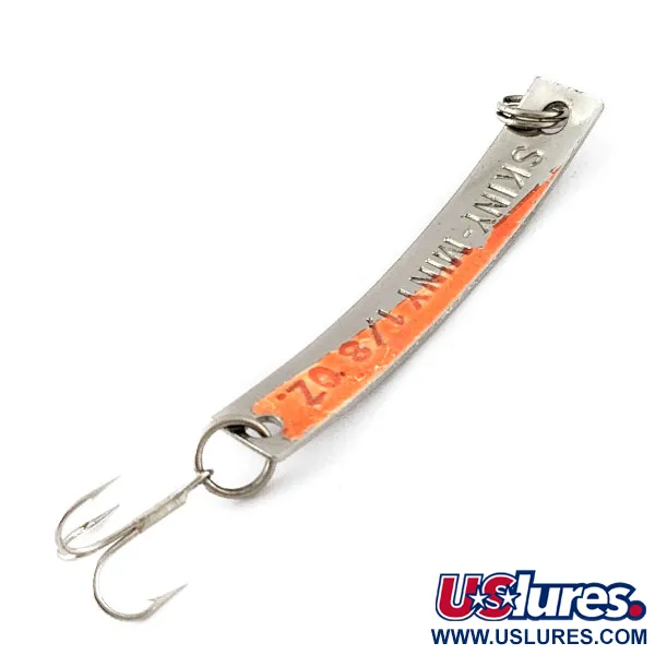 Vintage Yakima Bait Skiny-miny, 1/8oz nickel/orange fishing spoon #21032