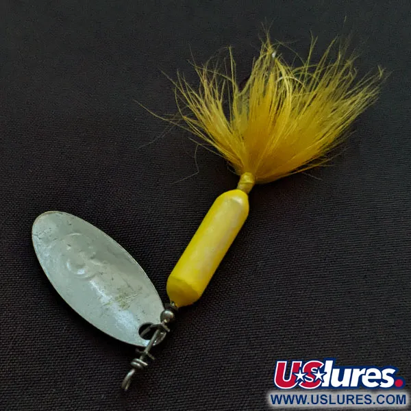 Vintage  Yakima Bait Worden’s Original Rooster Tail, 1 2/3oz silver/yellow spinning lure #21051