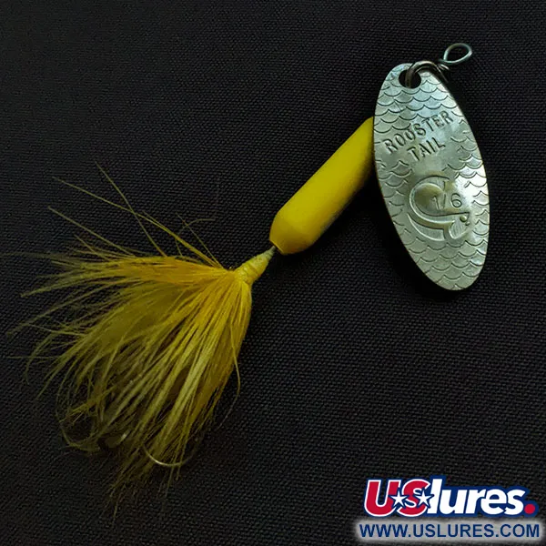 Vintage  Yakima Bait Worden’s Original Rooster Tail, 1 2/3oz silver/yellow spinning lure #21051