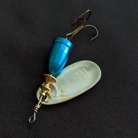 Vintage Blue Fox Super Vibrax 3, 1/4oz silver/blue spinning lure #21052