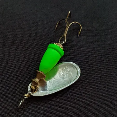Vintage Blue Fox Super Vibrax 2, 3/16oz silver/green UV spinning lure #21059