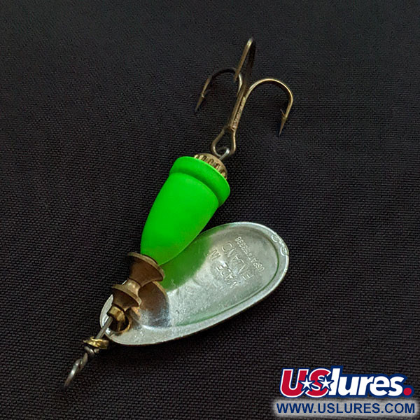 Vintage   Blue Fox Super Vibrax 2, 3/16oz silver/green UV spinning lure #21059