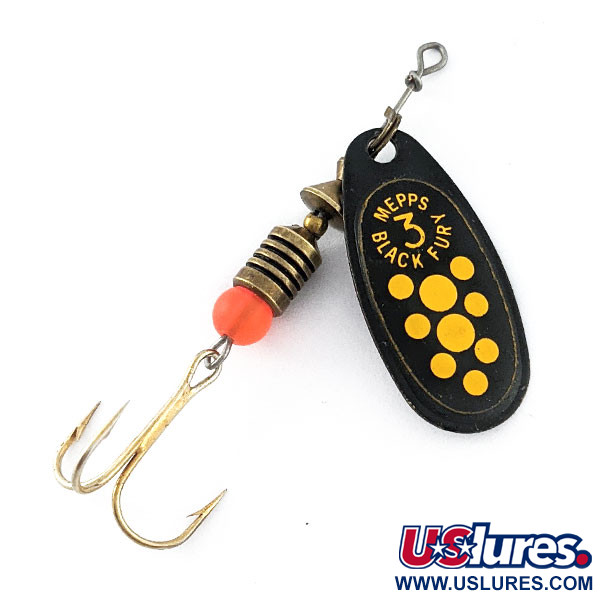 Vintage   Mepps Black Fury 3, 1/4oz black/yellow spinning lure #21077