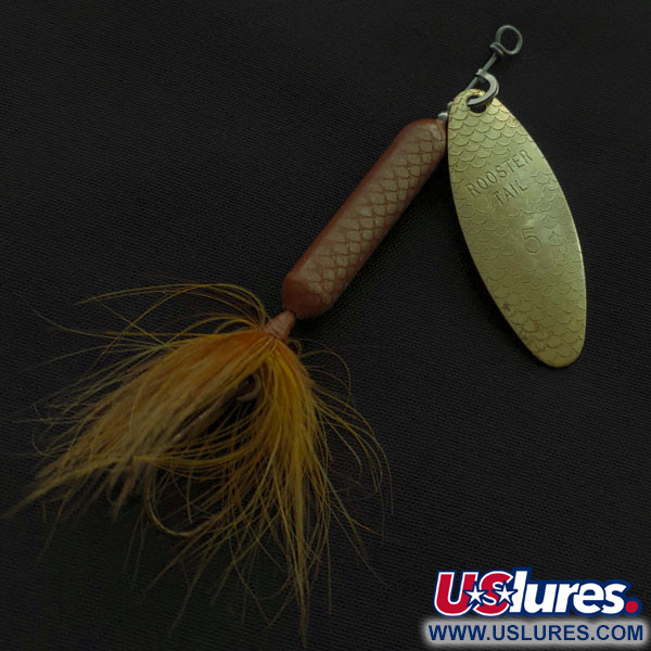 Vintage  Yakima Bait Worden’s Original Rooster Tail, 2/5oz gold/brown spinning lure #21099