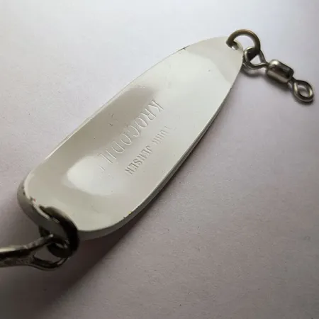 Vintage Luhr Jensen Krocodile #5, 1oz white/orange UV fishing spoon #21107