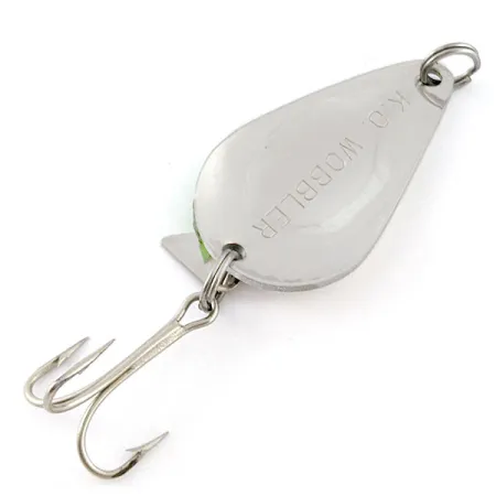 Vintage Acme K.O. Wobbler, 1/2oz nickel/white/green UV fishing spoon #21108
