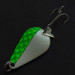 Vintage  Acme K.O. Wobbler, 1/2oz nickel/white/green UV fishing spoon #21108