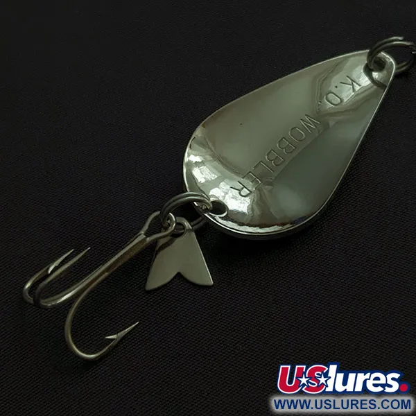 Vintage Acme K.O. Wobbler, 1/2oz nickel/white/green UV fishing spoon #21108