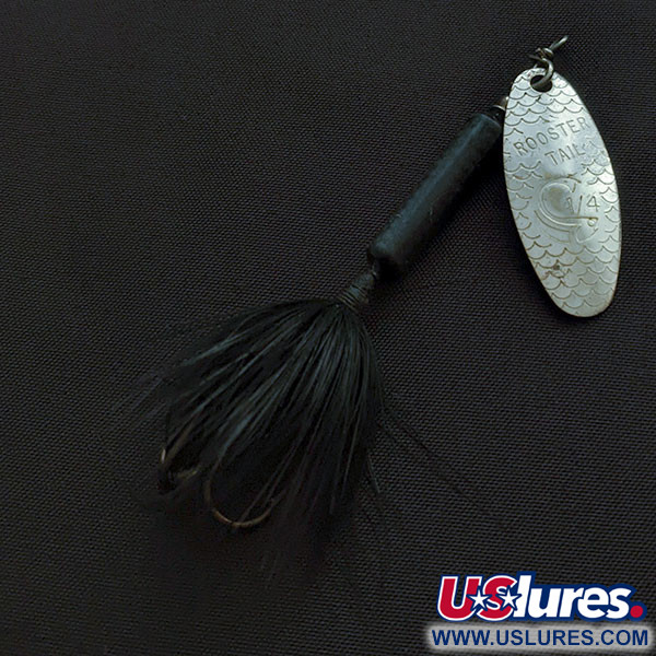 Vintage  Yakima Bait Worden’s Original Rooster Tail, 1/4oz silver/black spinning lure #21114