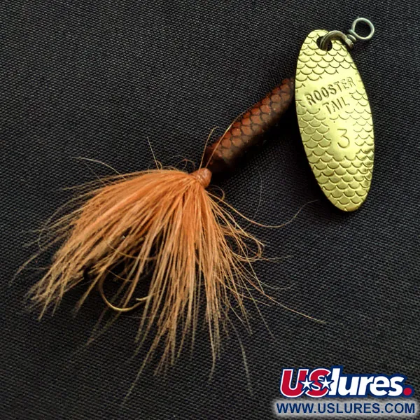 Vintage  Yakima Bait Worden’s Original Rooster Tail 3, 3/16oz gold/brown spinning lure #21115
