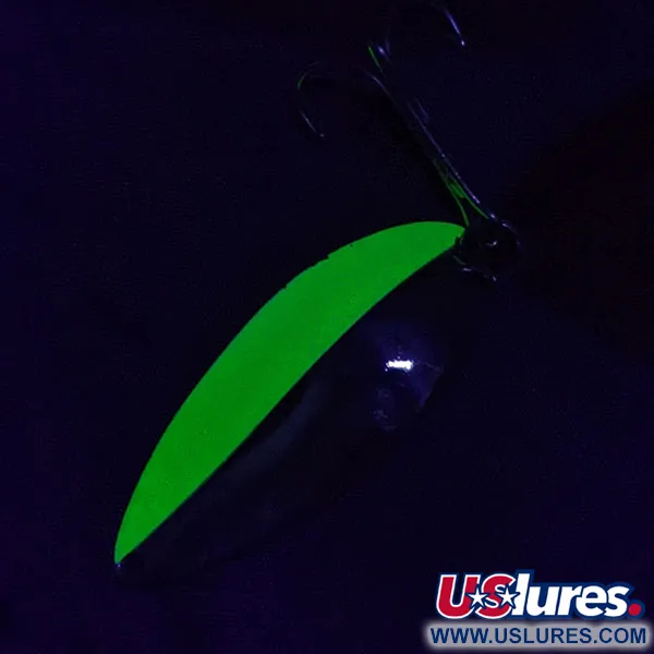 Vintage  Seneca Little Cleo (Hula Girl) UV, 3/4oz nickel/green UV fishing spoon #21149