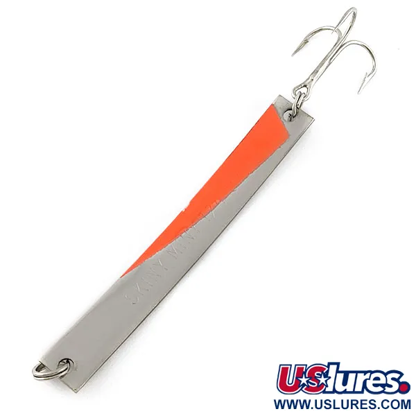 Vintage Yakima Bait Skiny-miny, 1/4oz nickel/orange UV fishing spoon #21164