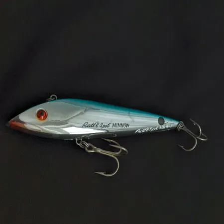 Vintage Cotton Cordell Ratt'l Spot Minnow, 2/3oz silver/blue fishing lure #21234
