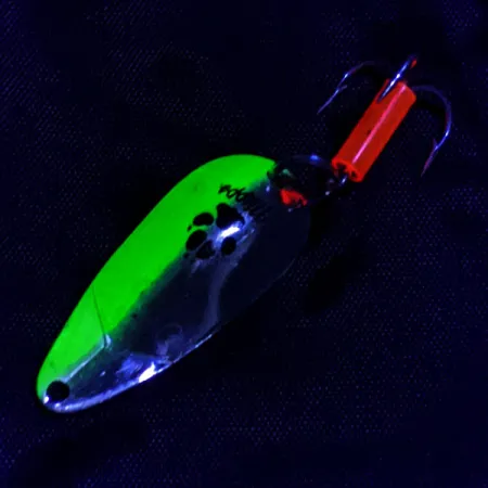 Vintage Mepps Little Wolf, 1/4oz silver/chartreuse UV fishing spoon #21240