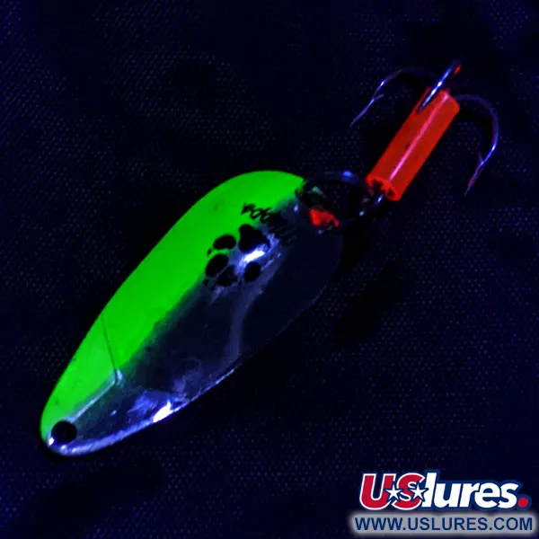 Vintage   Mepps Little Wolf, 1/4oz silver/chartreuse UV fishing spoon #21240