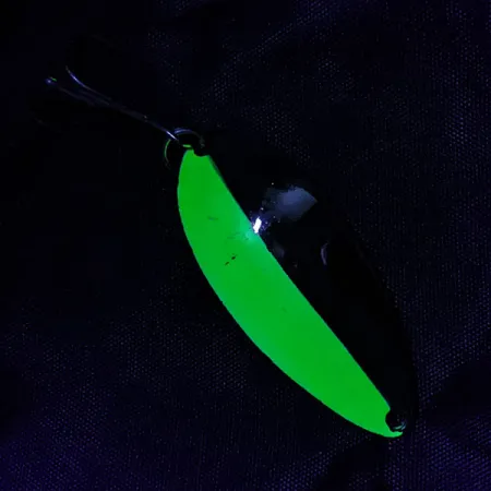 Vintage Seneca Little Cleo (Hula Girl), 1/2oz nickel/chartreuse fishing spoon #21242