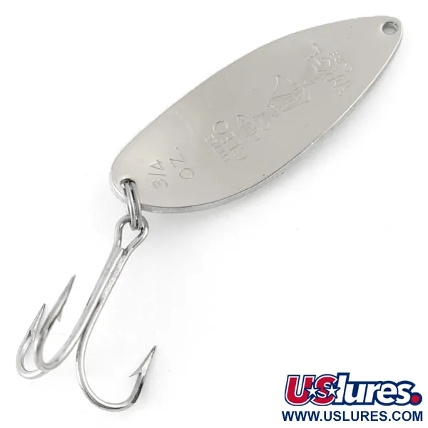 Vintage  Seneca Little Cleo (Hula Girl) Glow, 3/4oz nickel/blue/white Glow - glows in the dark fishing spoon #21243