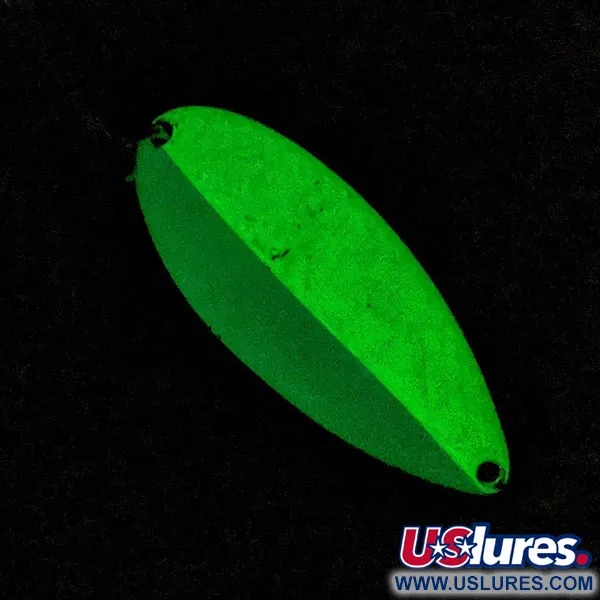 Vintage  Seneca Little Cleo (Hula Girl) Glow, 3/4oz nickel/blue/white Glow - glows in the dark fishing spoon #21243