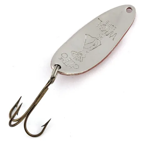 Vintage Seneca Little Cleo (Hula Girl), 1/3oz red/white/nickel fishing spoon #21267