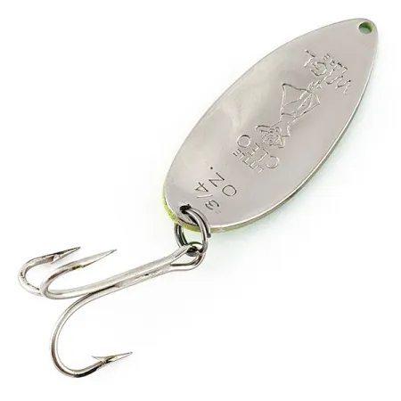 Vintage Seneca Little Cleo (Hula Girl), 3/4oz yellow/green/nickel fishing spoon #21290