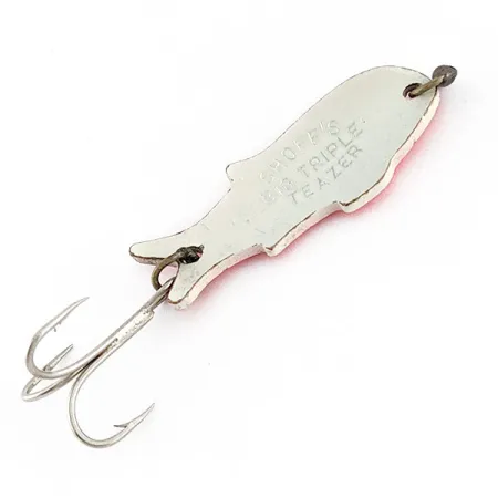 Vintage Shoff's Big Tripple Teazer, 3/16oz ed/white/nickel white/pink UV glows fishing spoon #21338
