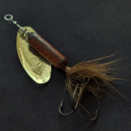 Vintage Yakima Bait Worden’s Original Rooster Tail 4, 1/4oz gold/bordeaux spinning lure #21383