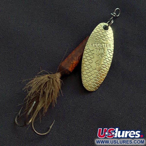 Vintage  Yakima Bait Worden’s Original Rooster Tail 4, 1/4oz gold/bordeaux spinning lure #21383