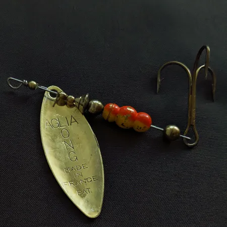 Vintage Mepps Aglia Long 3, 2/5oz gold spinning lure #21387