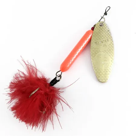 Vintage Yakima Bait Worden’s Original Rooster Tail, 1/2oz gold/hot pink spinning lure #21427