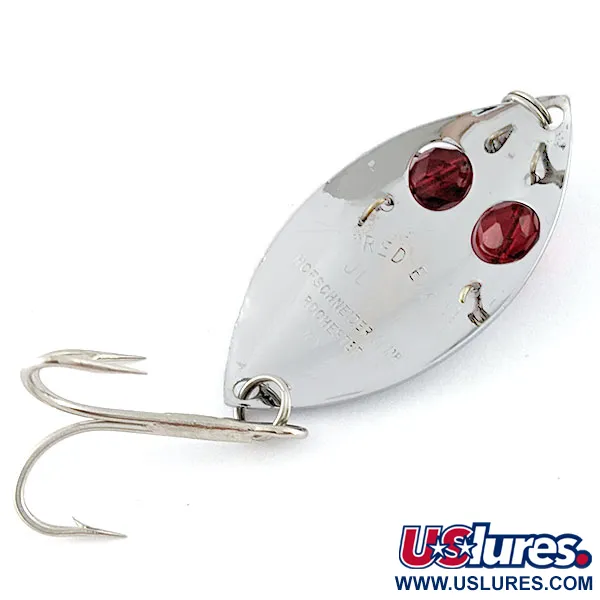 Vintage Hofschneider Red Eye Wiggler, 1/2oz nickel/ red eyes fishing spoon #21455